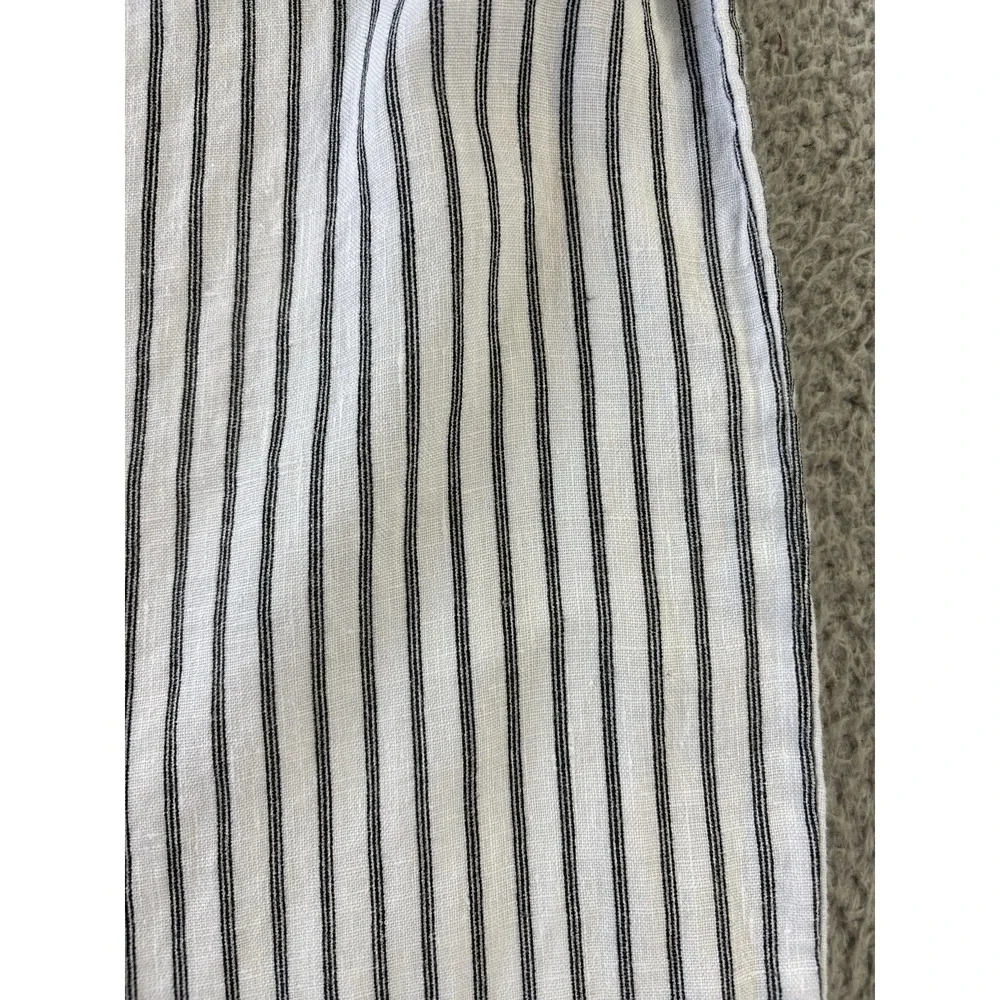 Chicos Linen Pants Womens 2/Large Striped White Black Pull-On Drawstring Beach‎ - Picture 2 of 10